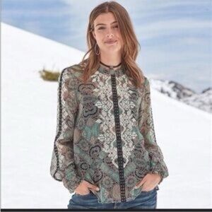 Sundance Victorian Charms Blouse Cupro Embroidered Boho Top Size S